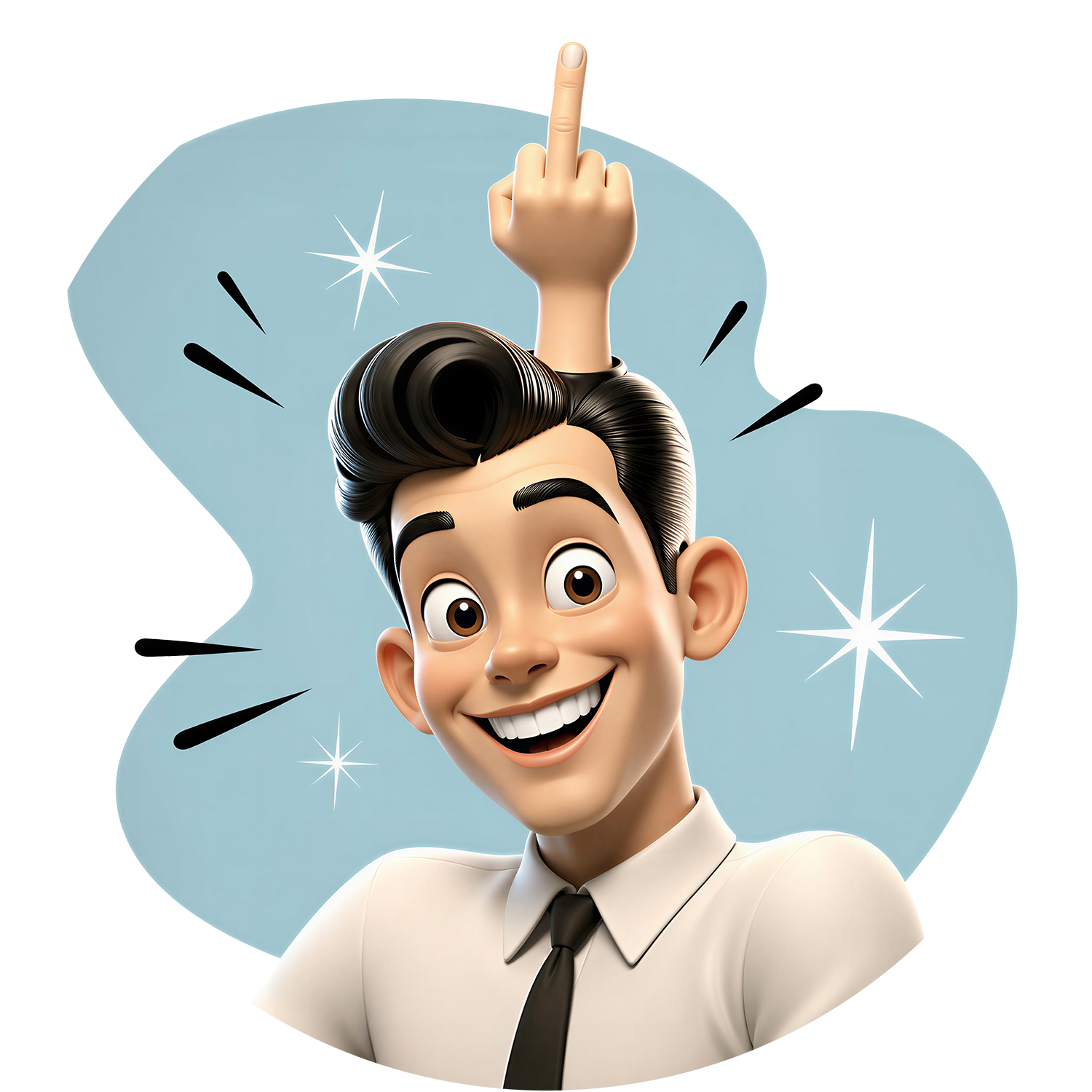 Lab Boy Games Logo Lab Boy Games Logo featuring a 3D character inspired by 1950s illustration. He is smiling and has a hand growing out of the top of his head flipping the burd
